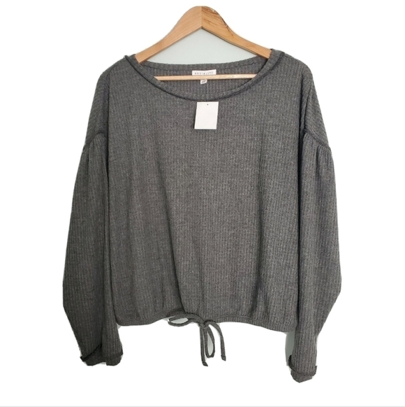 NEW Socialite Front Tie Waffle Knit Gray Sweater - Picture 2 of 5